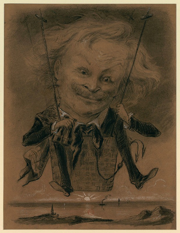 Self-caricature as obsessed balloonist. The big-headed portrait style influenced many artists.