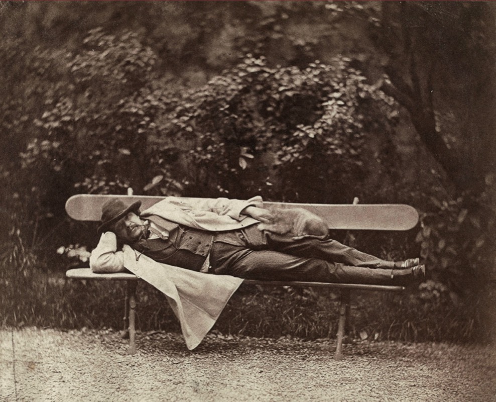 Self-portrait on a bench, ca 1855-1860.