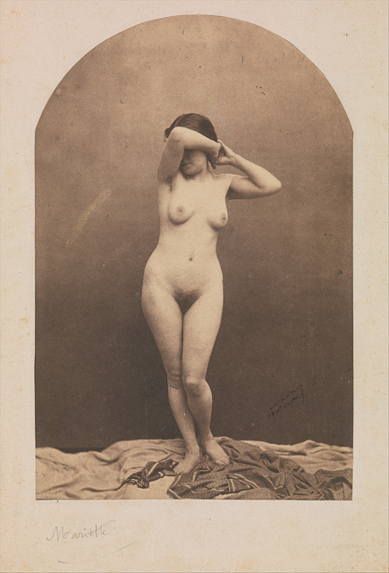 Photographed as a study for painter Jean-Léon Gérôme, this Standing Female Nude, ca 1860-61, is model and muse Marie Leroux, aka Musette.