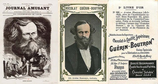 A drawing of friend and fellow man of letters, Arsene Houssaye, who Nadar later photographed. Chocolatier Guerin-Boutron used a handful of his liteary portraits on their trading cards.