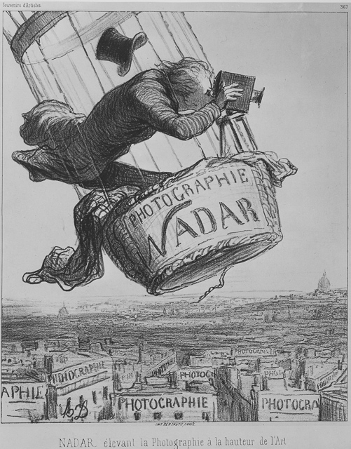 Daumier drawing from 1862. "Nadar elevating photography to the heights of art."